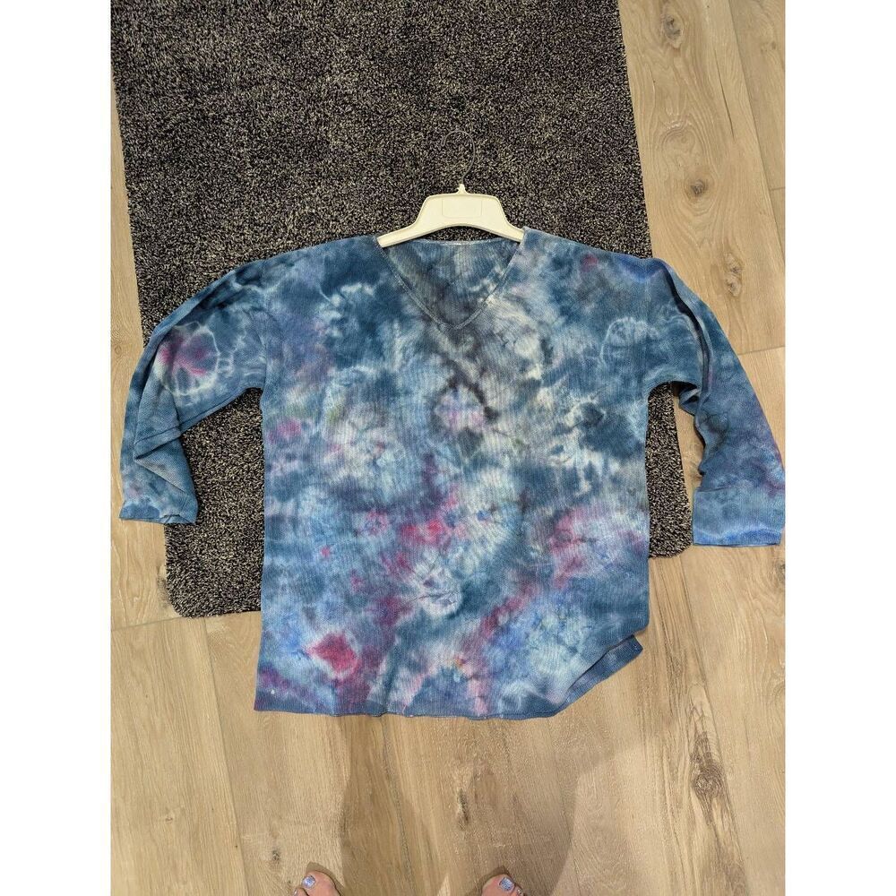 Tie Dye Knit Sweater Women's XL V Neck OOAK Custom Piece